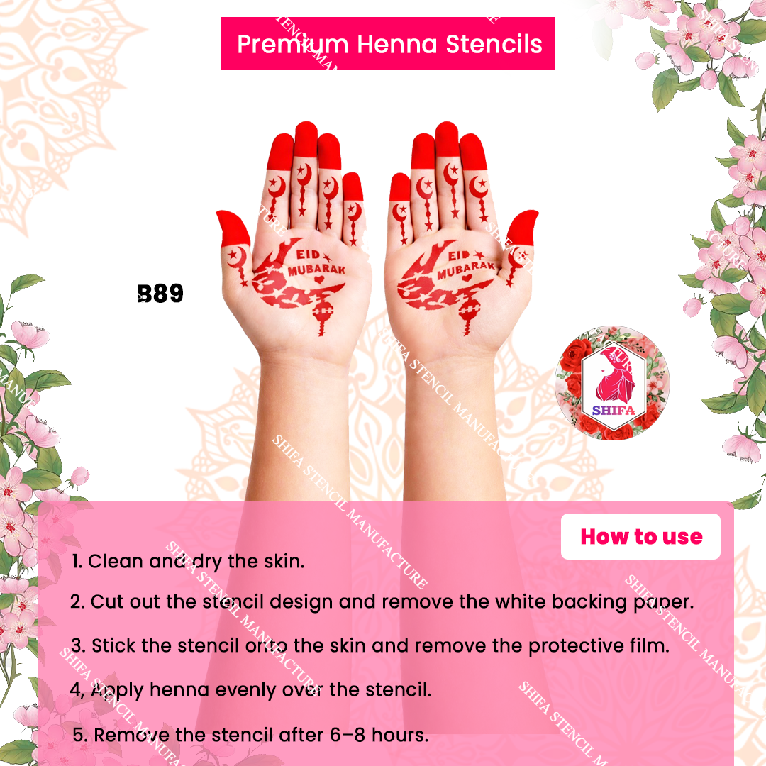 B89 (age 5 to 10) Eid Starfall Blessing double hand Henna Stencil